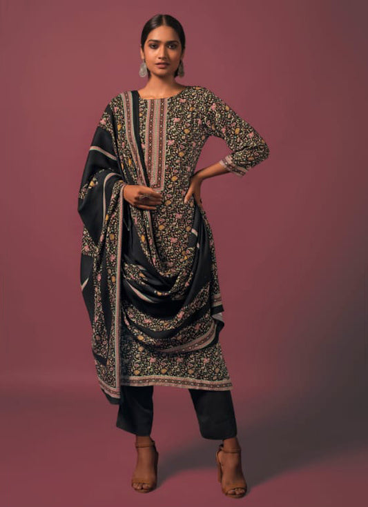 Rivaa Women's Black Unstitched Pashmina Winter Suit Dress Material