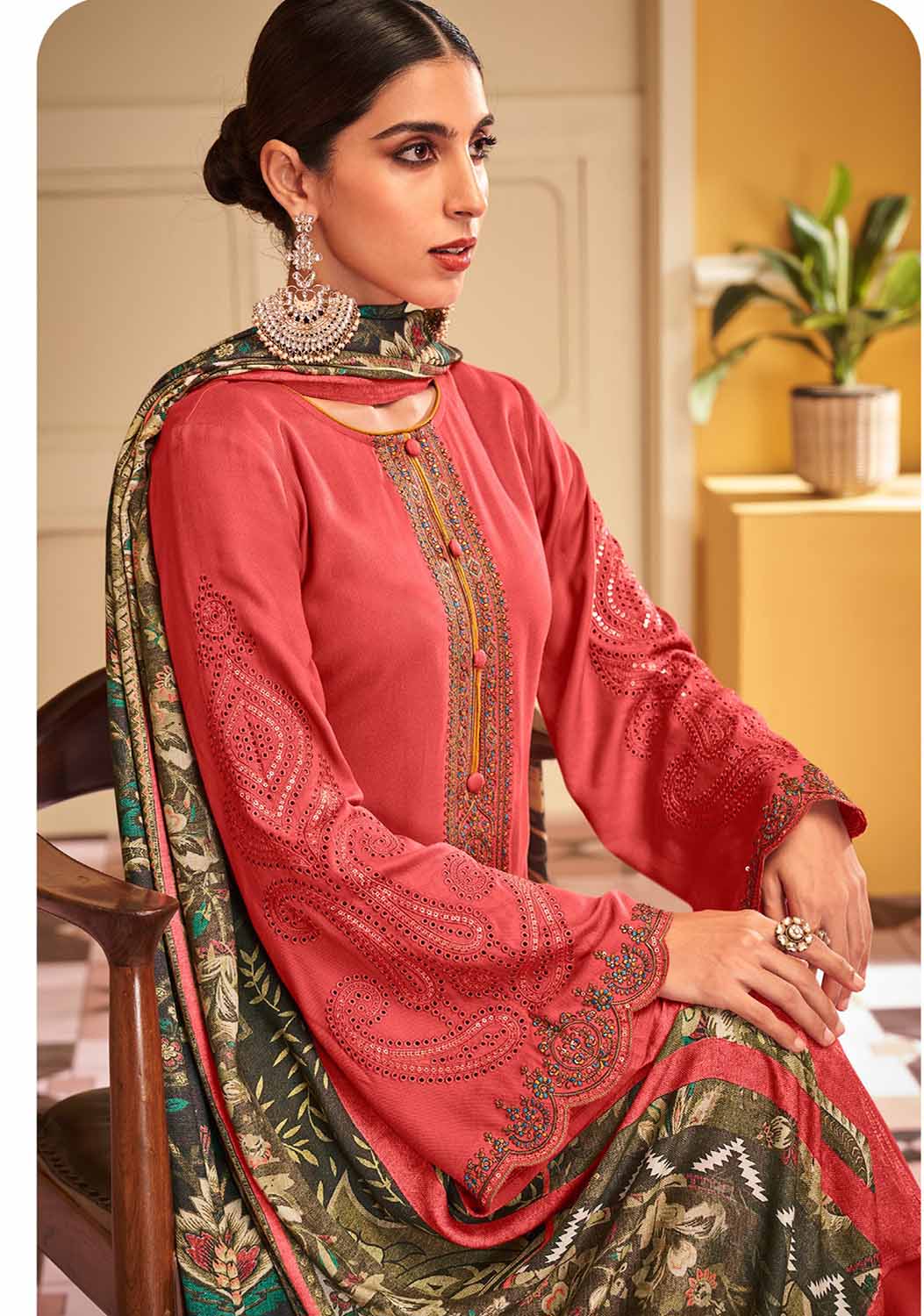 Mumtaz Arts Women's Unstitched Pashmina Winter Suit with Embroidery Mumtaz Arts