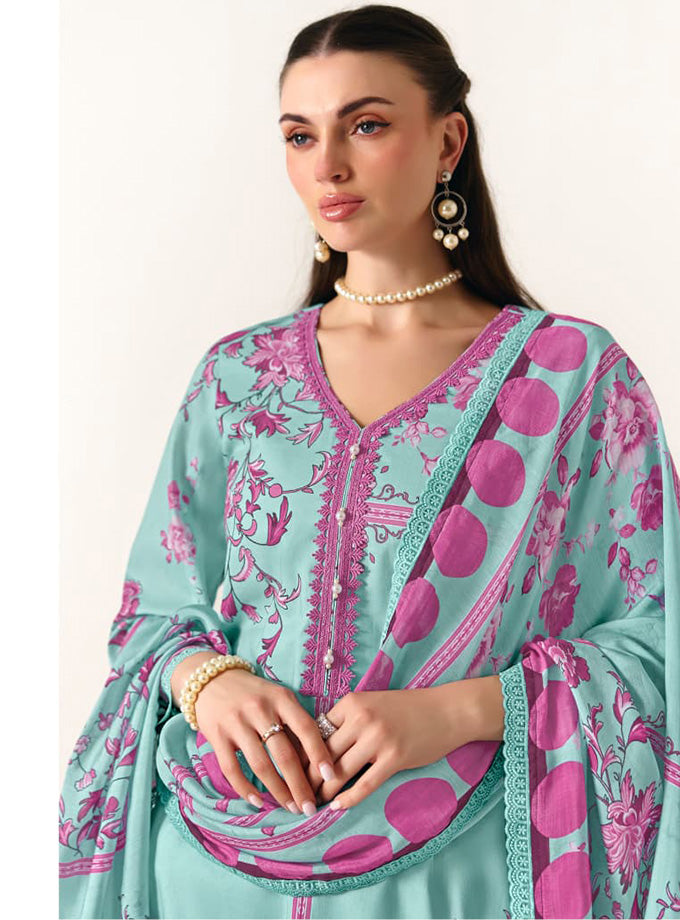 Premium Pure Cotton Unstitched Suit Material with Embroidery for Women