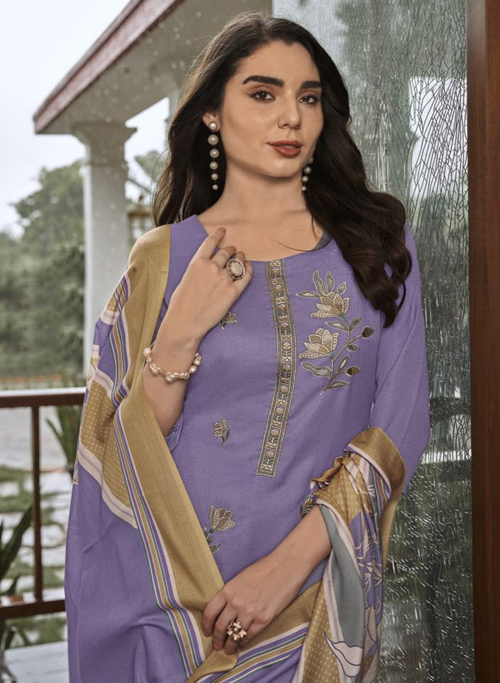 Pashmina Unstitched Winter Salwar Suit Set Material with Embroidery