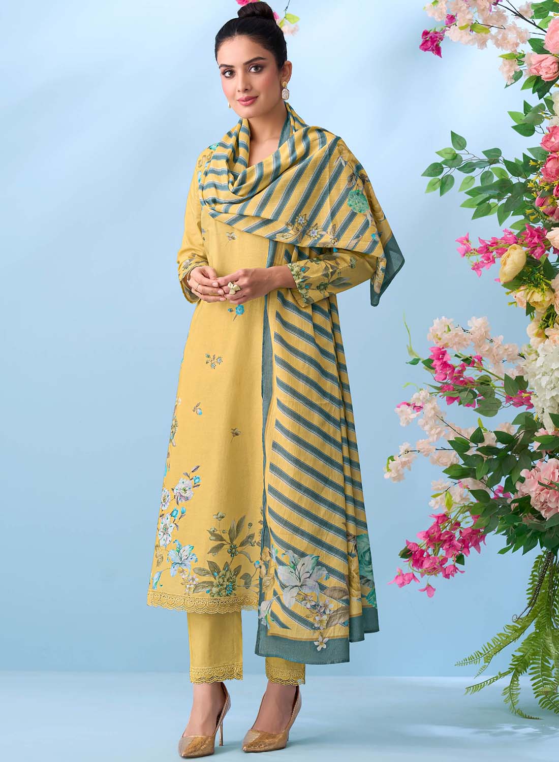 Women Pure Cotton Printed Unstitched Suit Material with Dupatta