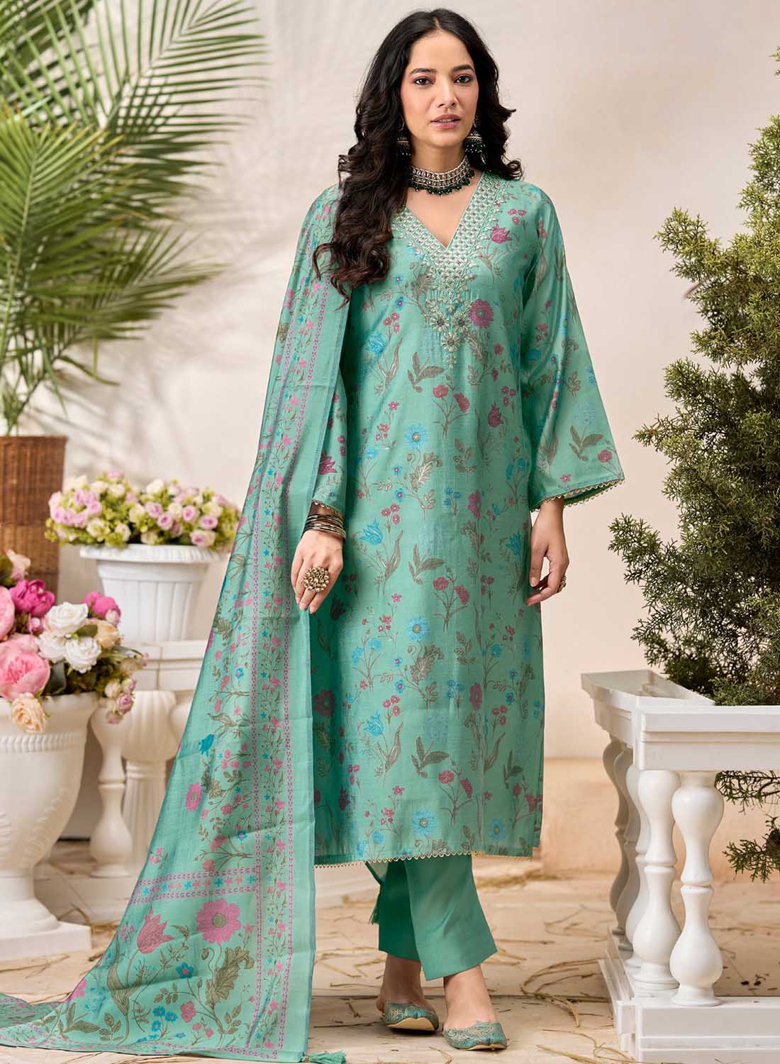 Party Wear Pure Muslin Silk Unstitched Salwar Suit Set Material for Women