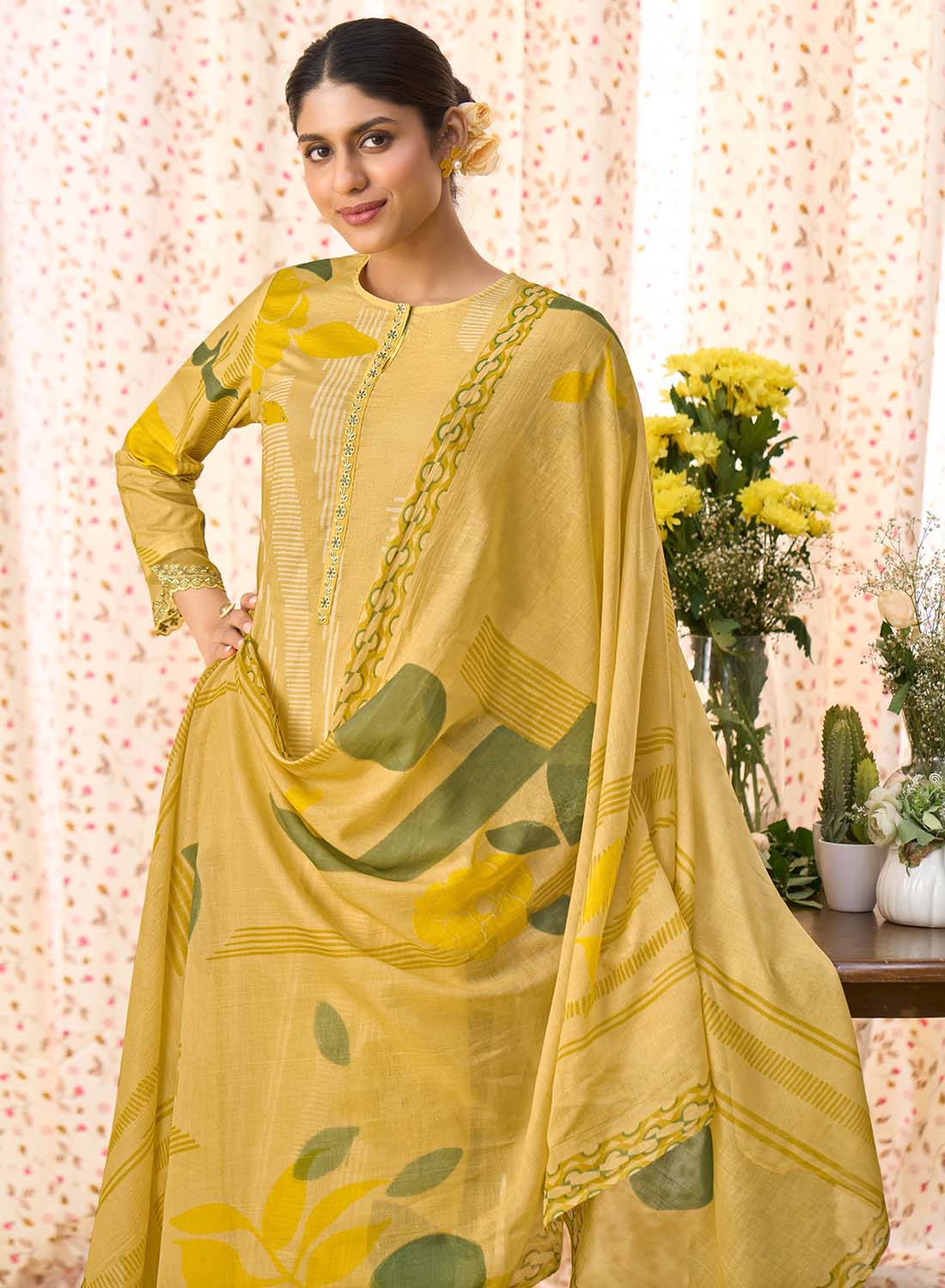 Summer Pure Cotton Unstitched Suit Fabric for Women with Dupatta