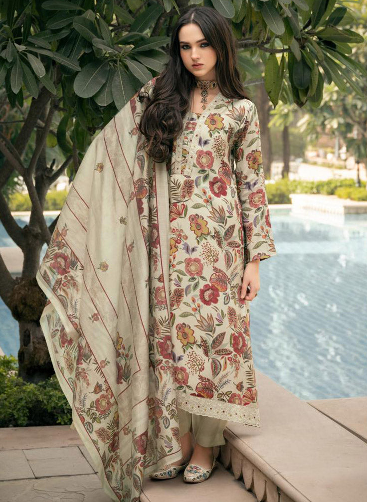 Party Wear Unstitched Suit Dress Material for Women in Muslin Fabric