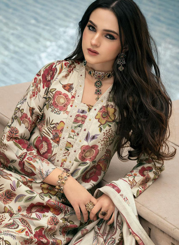 Party Wear Unstitched Suit Dress Material for Women in Muslin Fabric