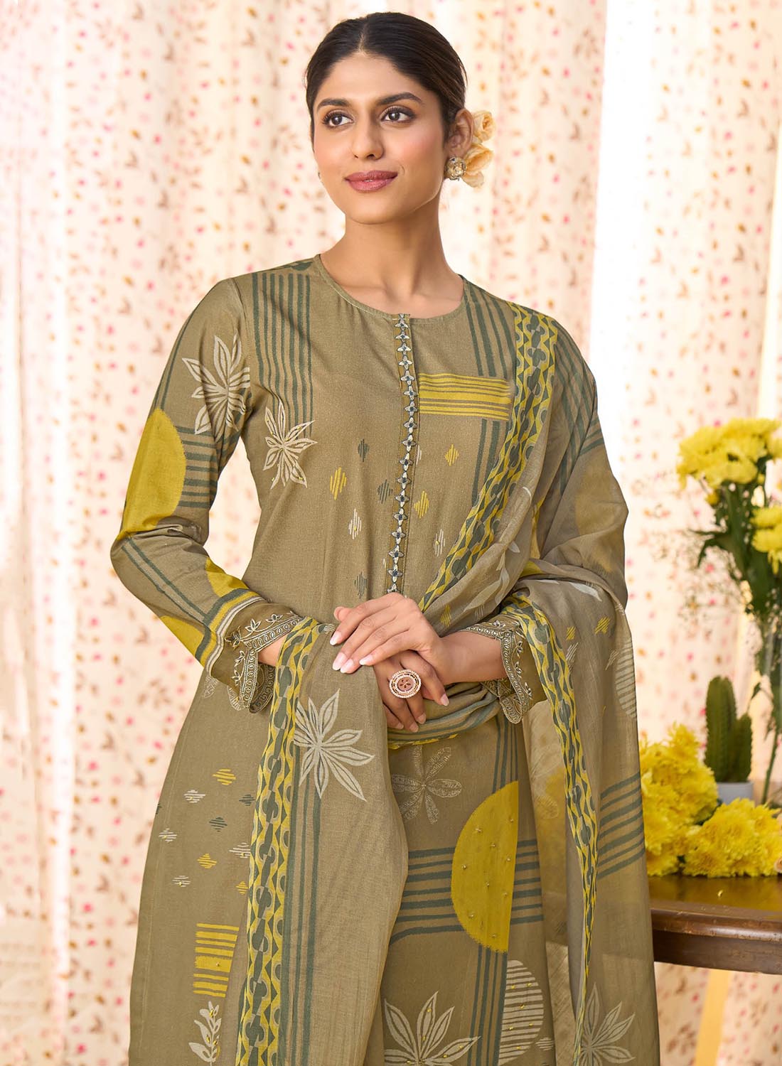 Lightweight Pure Cotton Unstitched Suit Fabric for Women with Dupatta