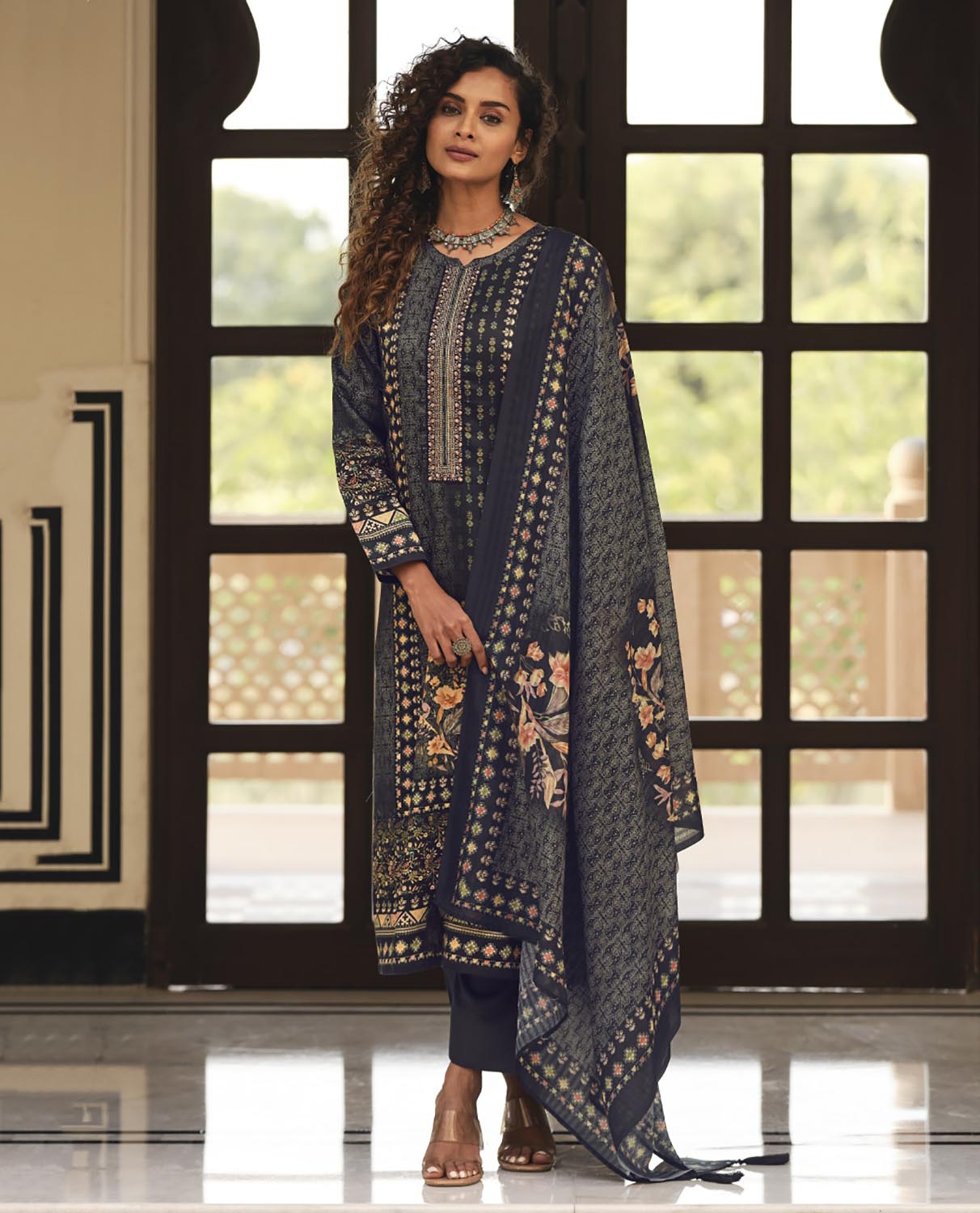 Sadhana Cotton Silk Embroidered Women Unstitched Black Suit Material Sadhana