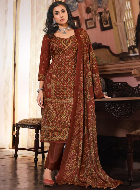 Belliza Pure Alpine Woolen Unstitched Winter Suits for Women