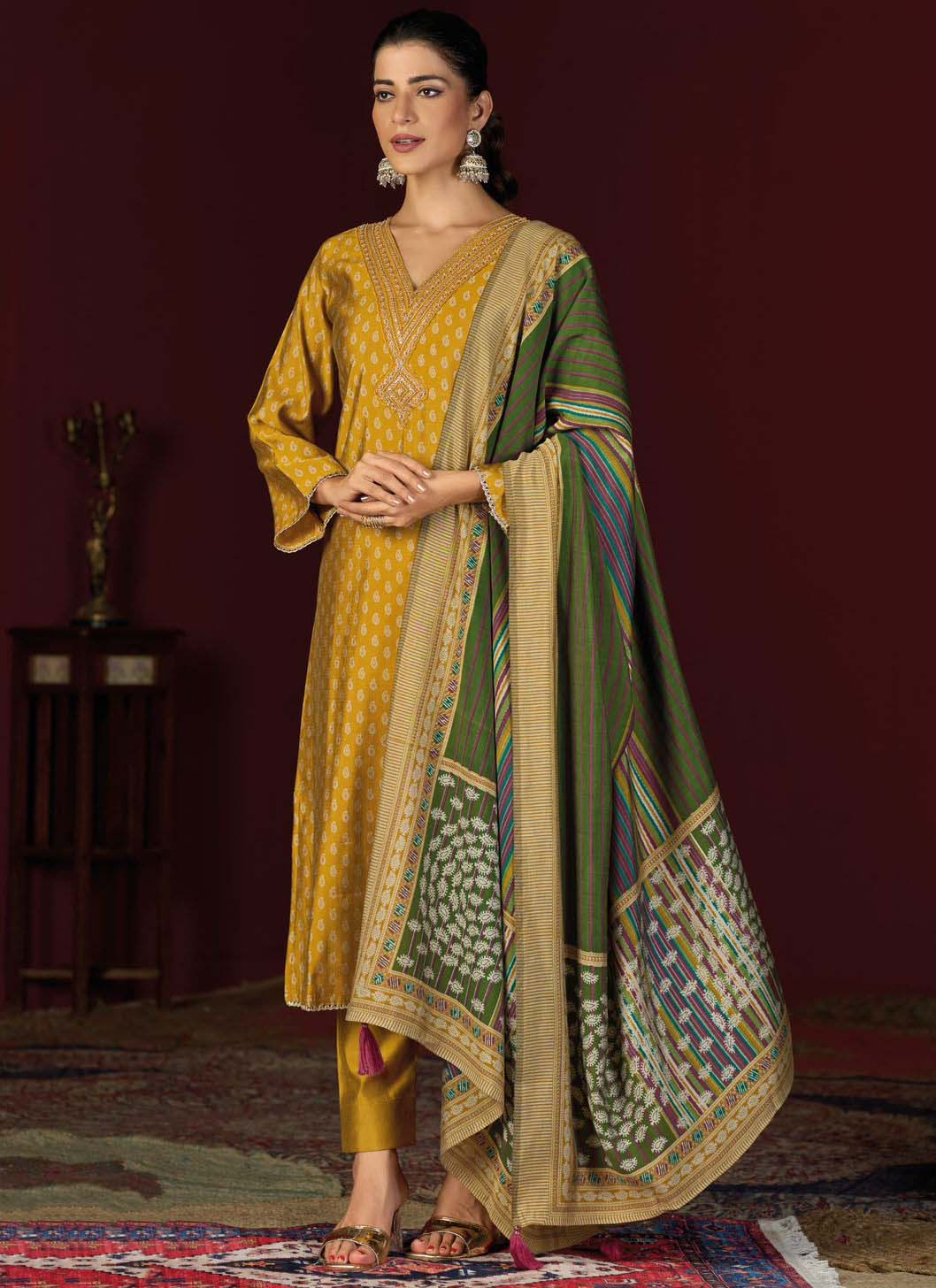 Party Wear Pure Muslin Silk Unstitched Suit Set Material with Embroidery