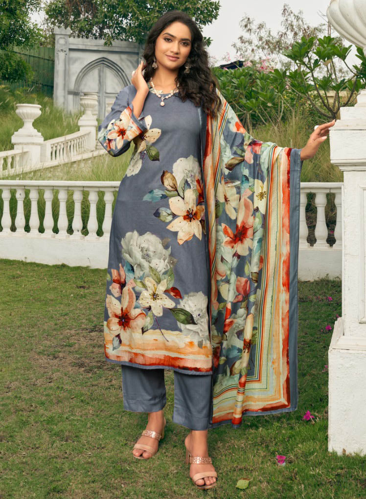 Grey Pashmina Winter Unstitched Salwar Suit Set Material for Women