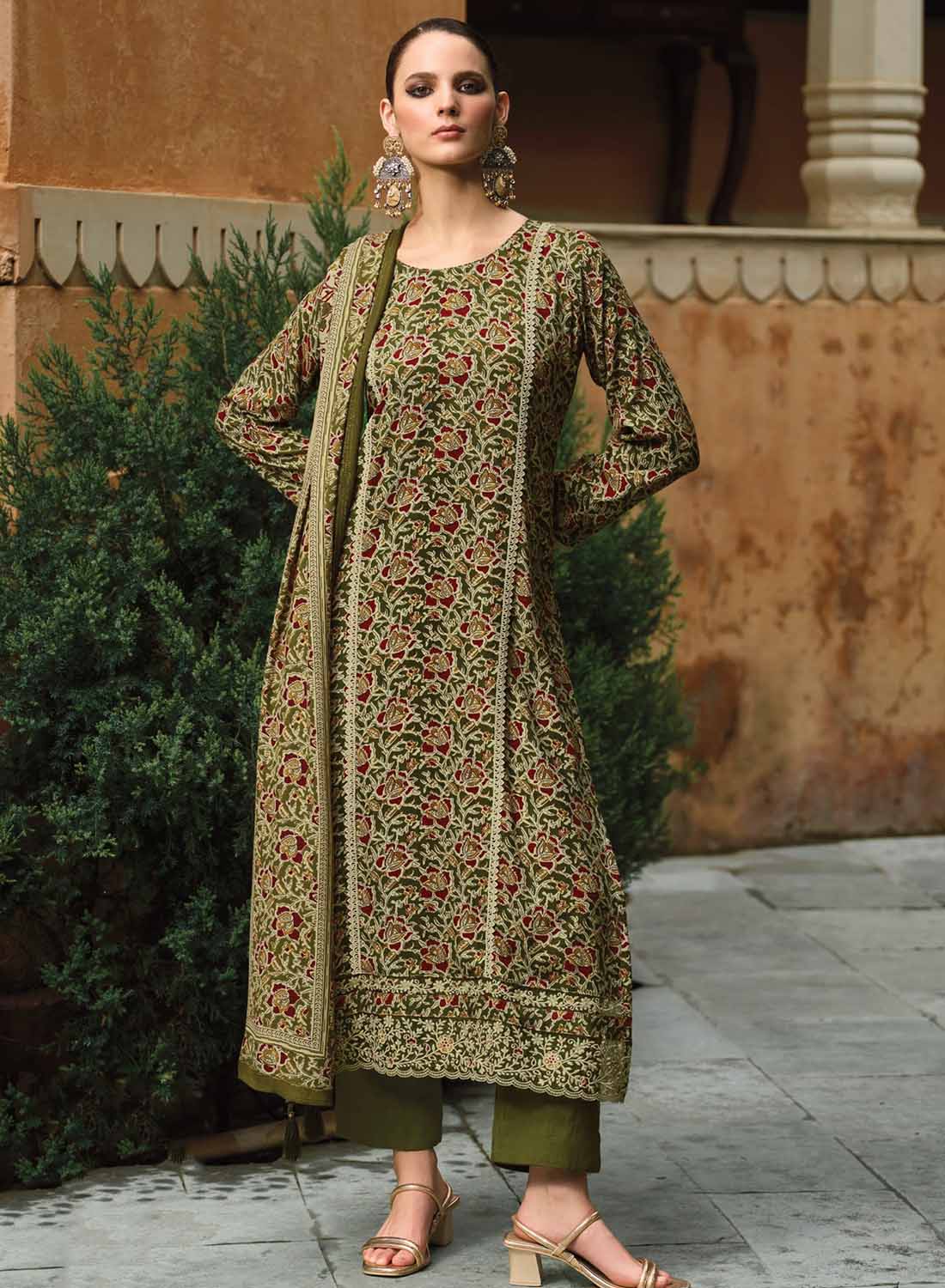 Pure Pashmina Printed Unstitched Winter Suit Material with Embroidery
