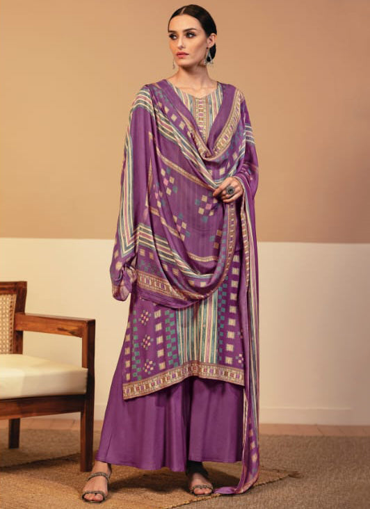 Rivaa Purple Cotton Satin Unstitched Suit Dress Material for Women Rivaa