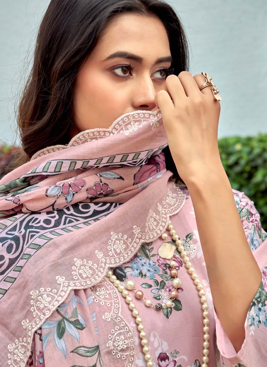 Unstitched Cotton Pakistani Suit Material with Chikankari Embroidery