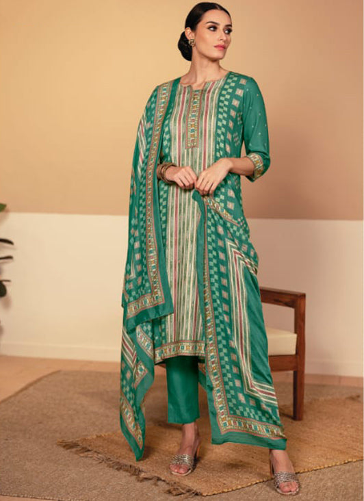 Rivaa Green Cotton Satin Unstitched Suit Dress Material for Women Rivaa