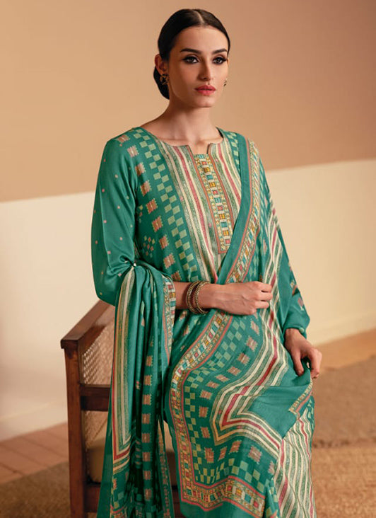 Rivaa Green Cotton Satin Unstitched Suit Dress Material for Women Rivaa