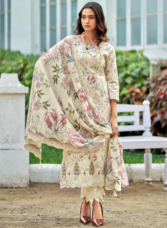 Unstitched Cotton Pakistani Suit Dress Material with Chikankari Embroidery