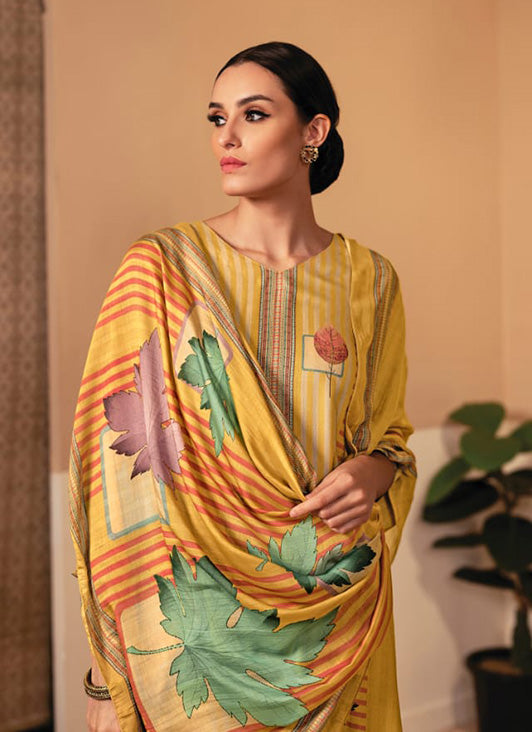 Rivaa Yellow Cotton Satin Unstitched Suit Dress Material for Women Rivaa