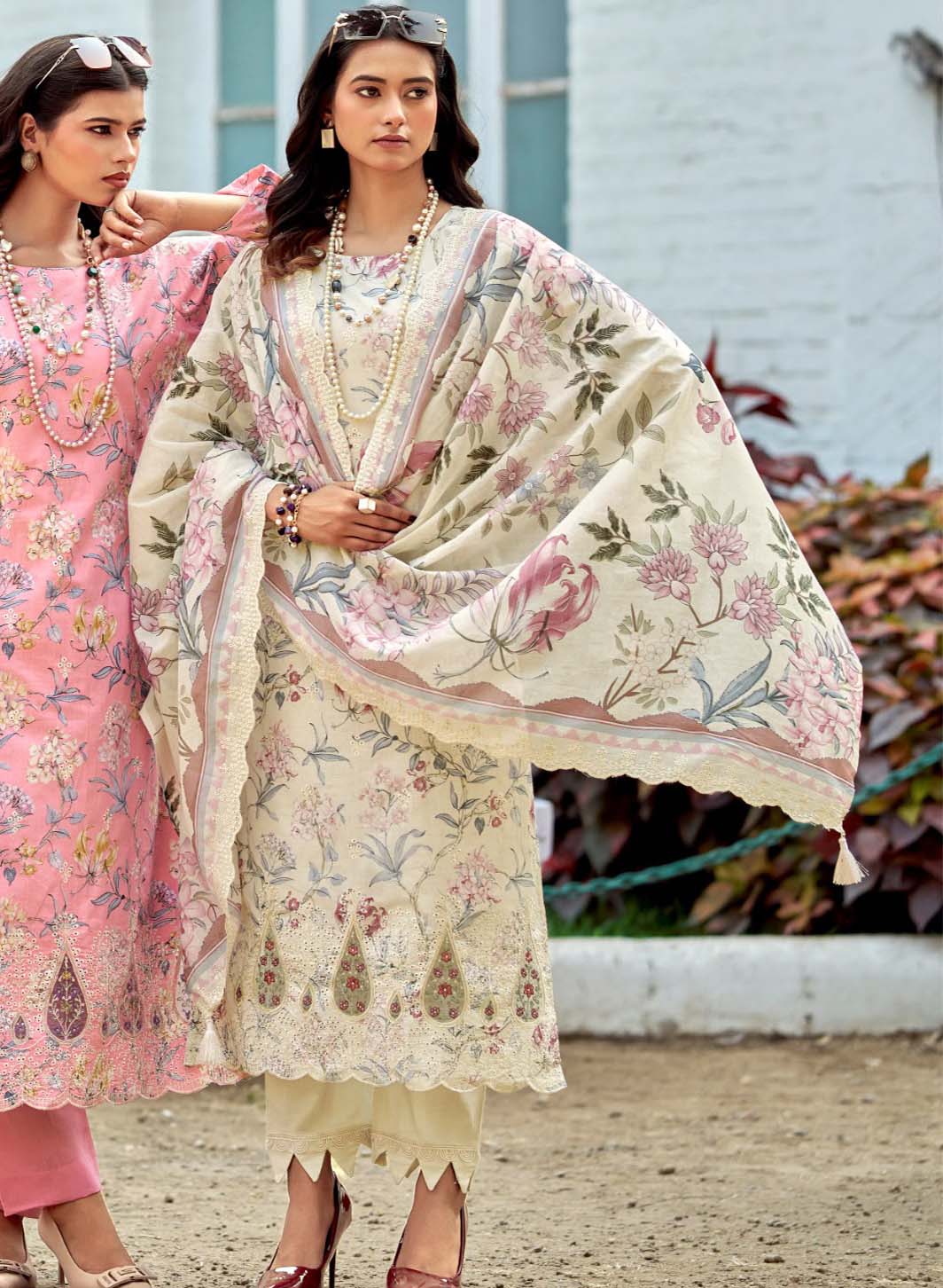 Unstitched Cotton Pakistani Suit Dress Material with Chikankari Embroidery
