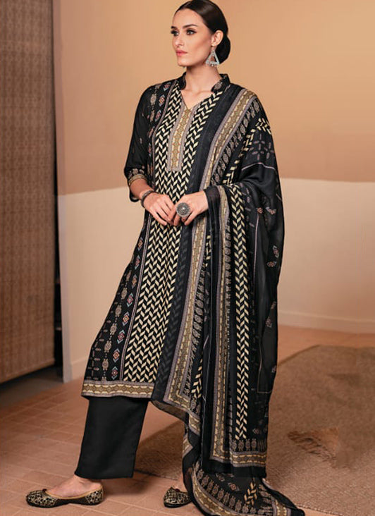 Rivaa Black Cotton Satin Unstitched Suit Dress Material for Women