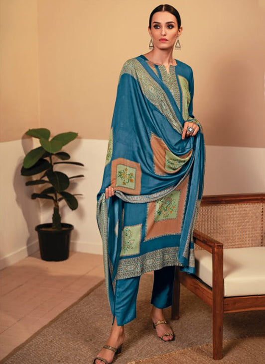 Rivaa Blue Cotton Satin Unstitched Suit Dress Material for Women Rivaa