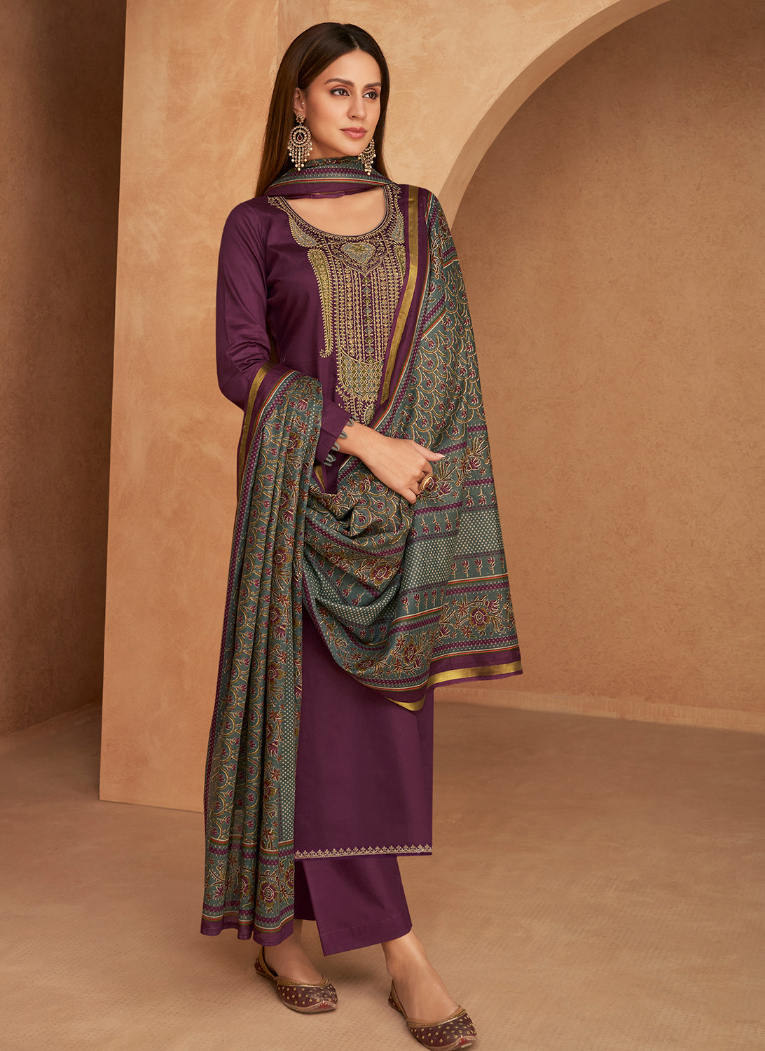 Mumtaz Arts Unstitched Pure Cotton Satin Salwar Suit Dress Material Mumtaz Arts