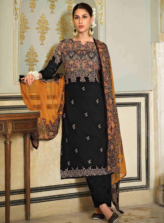 Pure Cotton Printed Black Unstitched Suit Dress Material for Ladies Zulfat