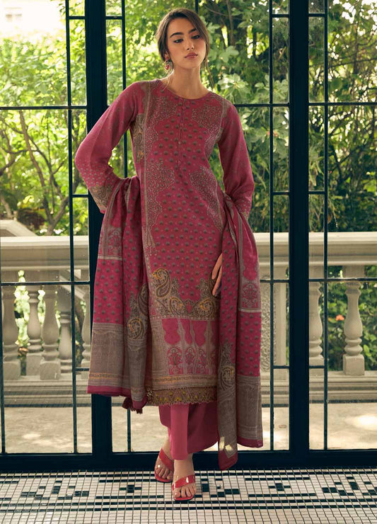 Sadhana Pink Winter Pashmina Suits Dress Material for Ladies