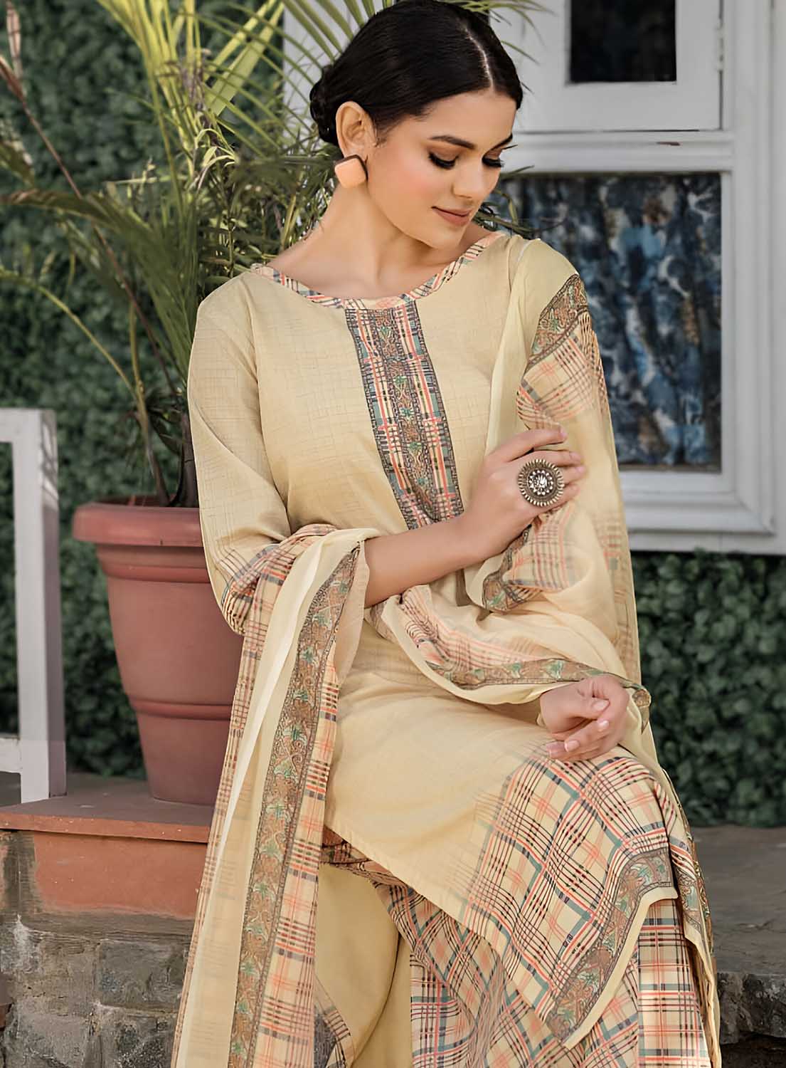 Rivaa Cream Pashmina Unstitched Winter Suit Dress Material for Ladies Rivaa
