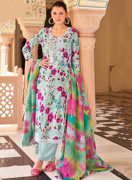 Pure Cambric Cotton Unstitched Suit Set Dress Material for Women