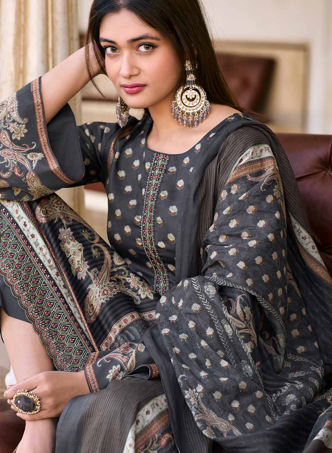 Mumtaz Arts Pure Cotton Satin Unstitched Suit Material with Dupatta
