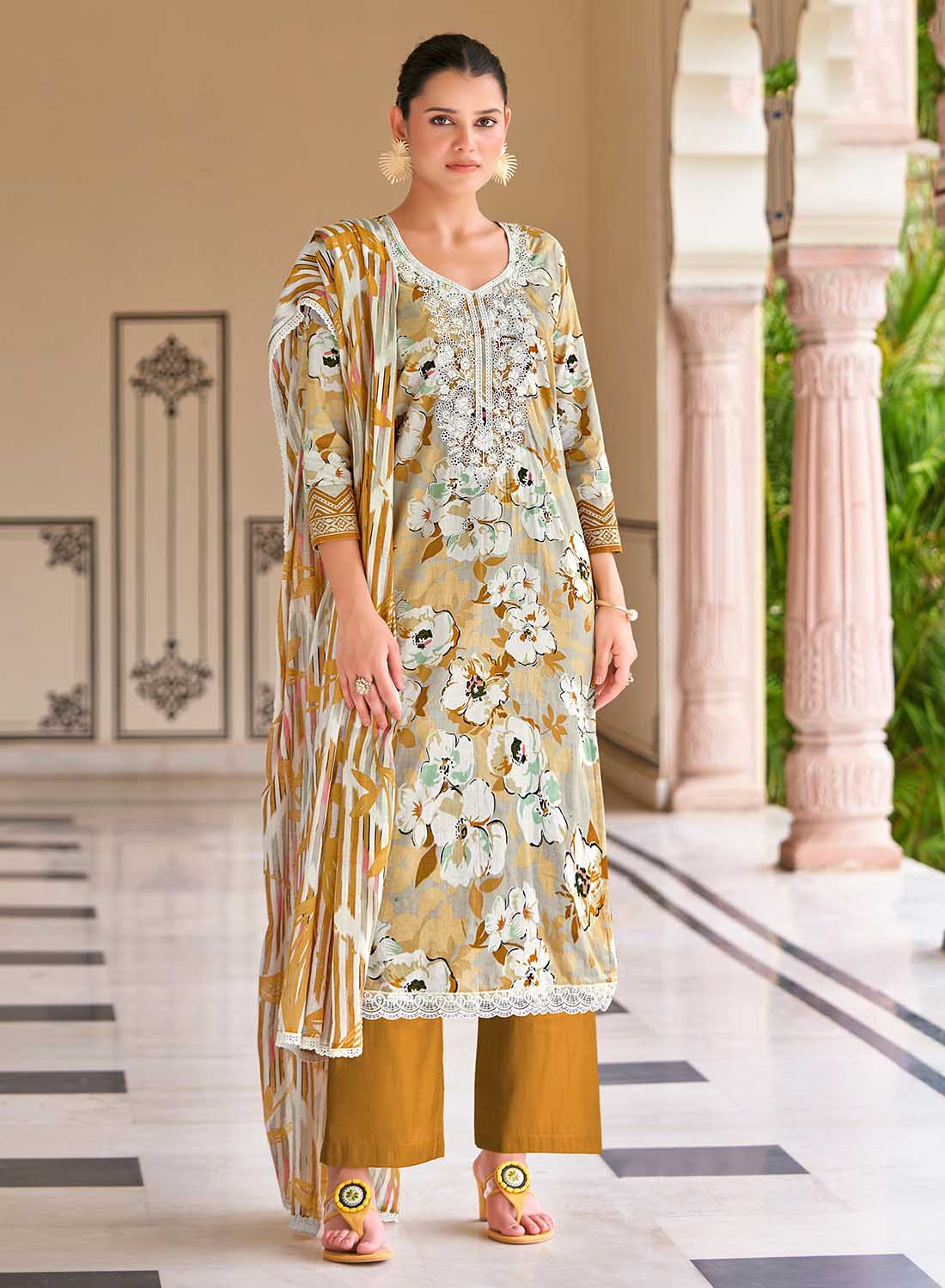 Pure Cambric Cotton Unstitched Suit Dress Material with Embroidery