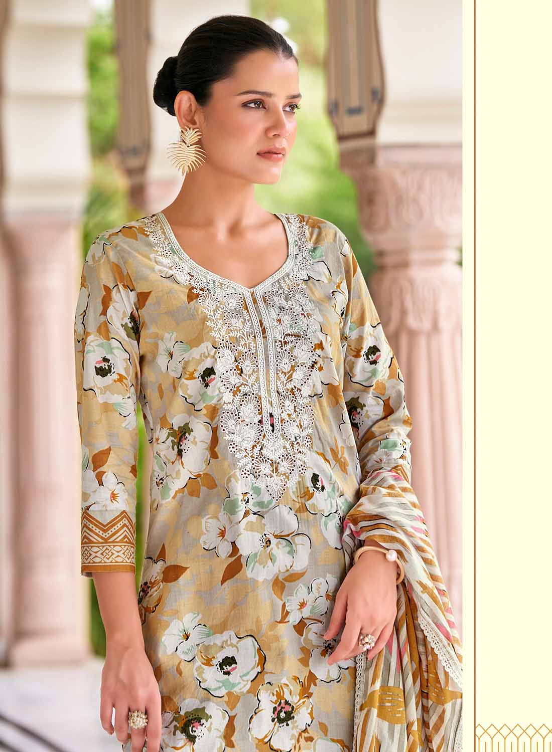 Pure Cambric Cotton Unstitched Suit Dress Material with Embroidery