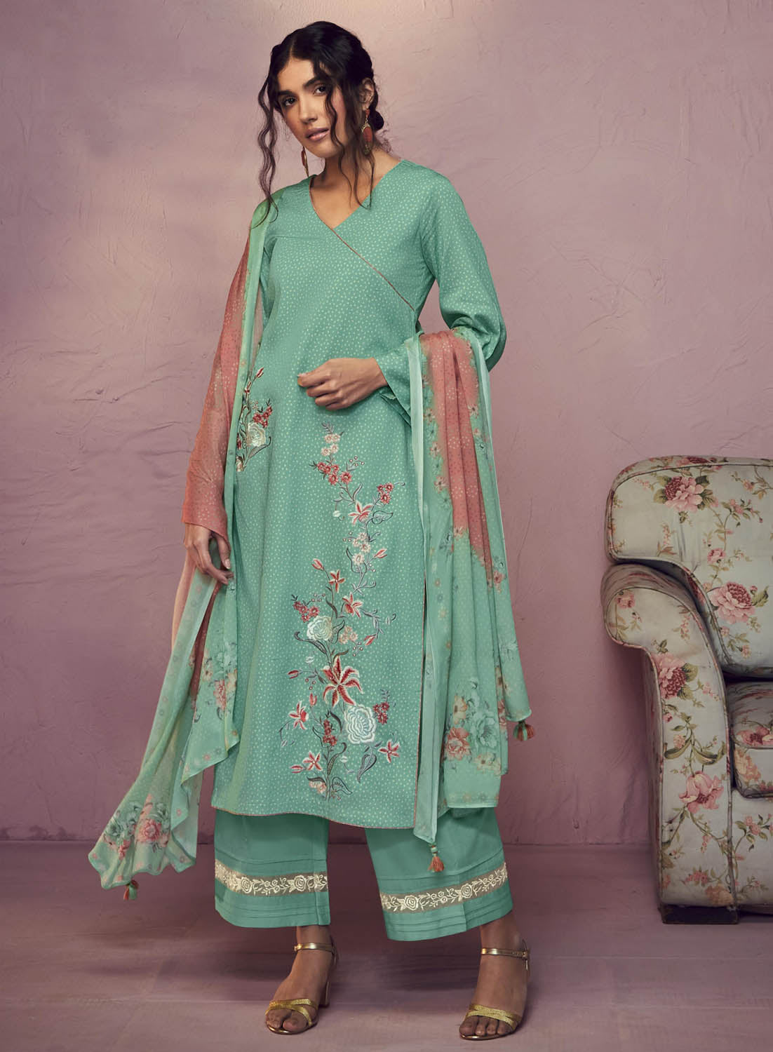 Kimora Party Wear Cotton Satin Unstitched Suit Dress Material for Women Kimora