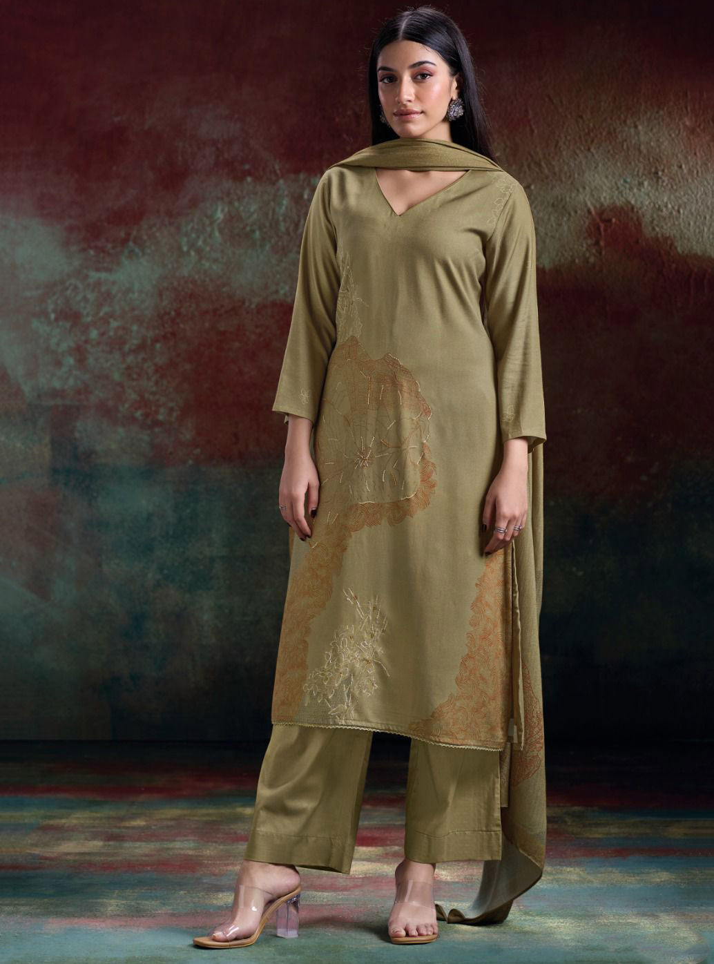 Ganga Unstitched Pure Pashmina Winter Suit Dress Material for Women