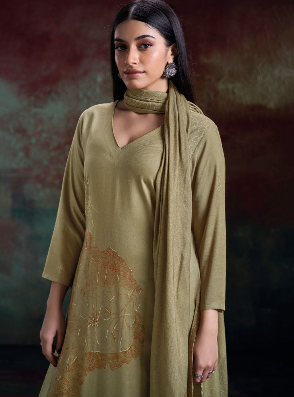 Ganga Unstitched Pure Pashmina Winter Suit Dress Material for Women