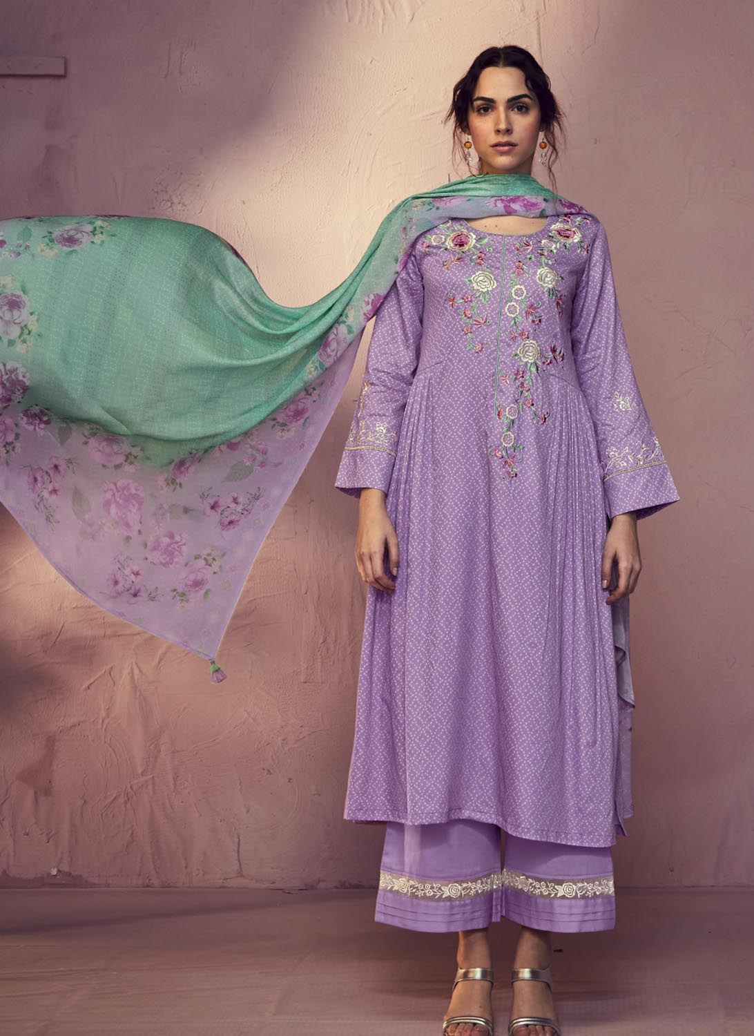 Kimora Purple Cotton Satin Unstitched Suit Dress Material for Women Kimora