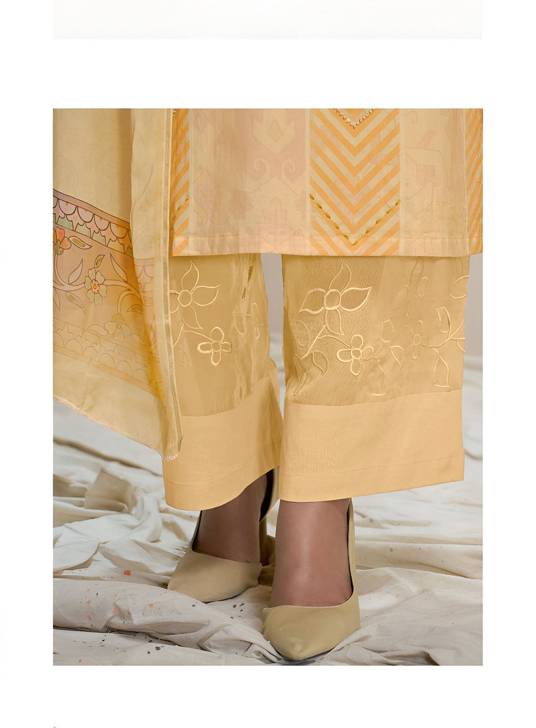 Sahiba Pure Cotton Lawn Yellow Unstitched Suit Material for Women Sahiba