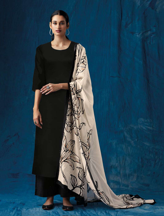 Ganga Cotton Satin Unstitched Party Wear Salwar Suit Fabric Black
