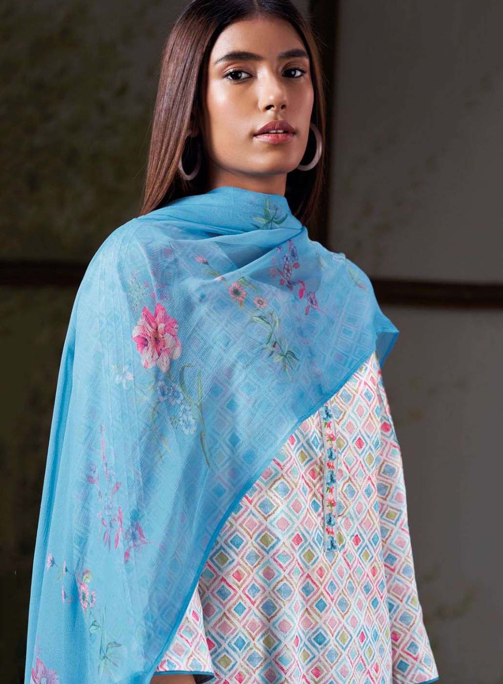 Ganga Pure Cotton Blue Unstitched Suit Material for Women