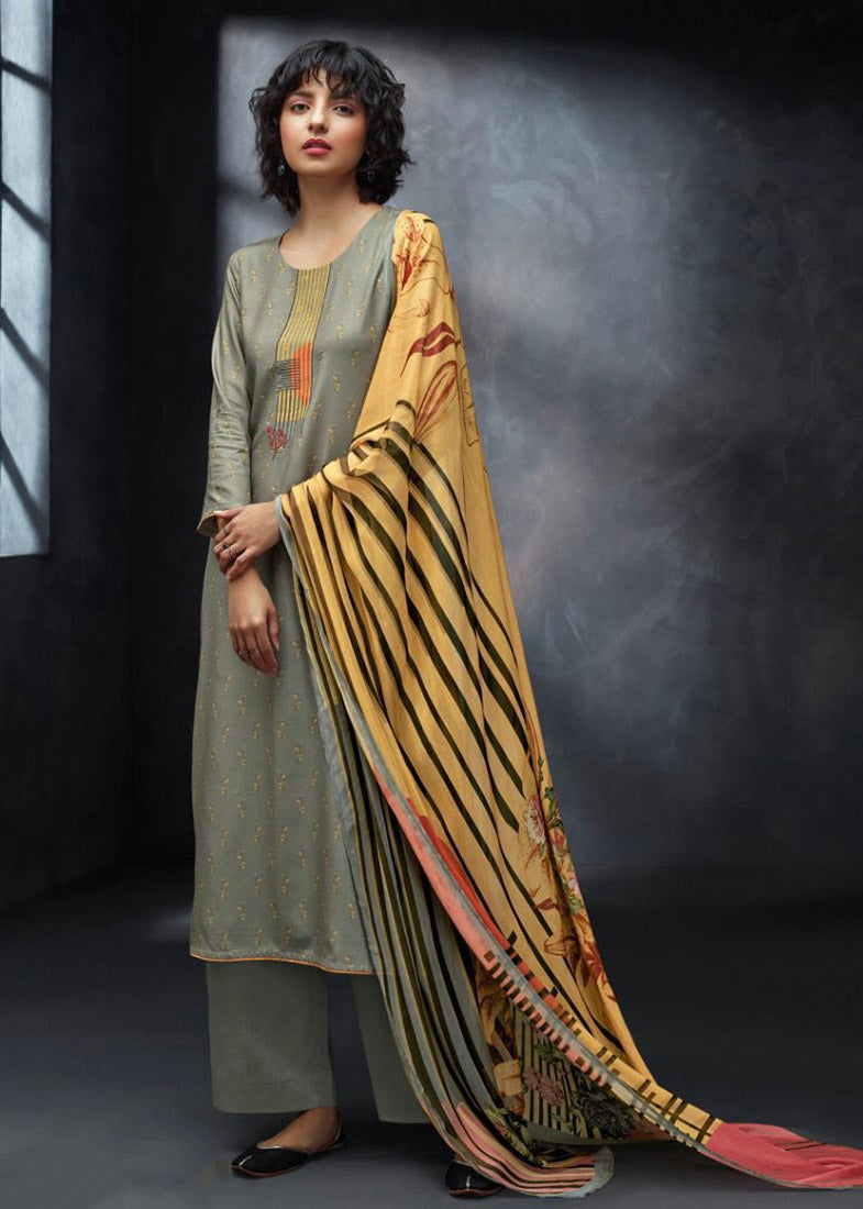 Ganga Woolen Pashmina Winter Suit Dress Materials for Women Ganga