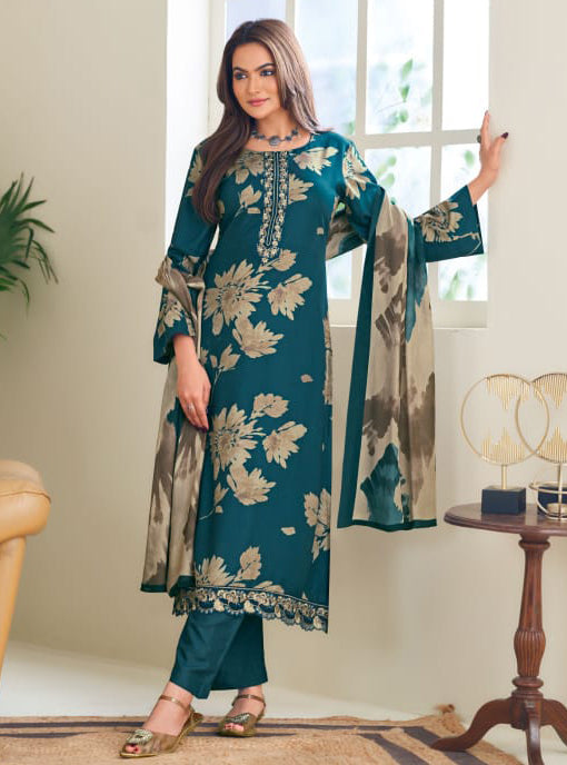 Printed Unstitched Pashmina Winter Suit Dress Material with Embroidery