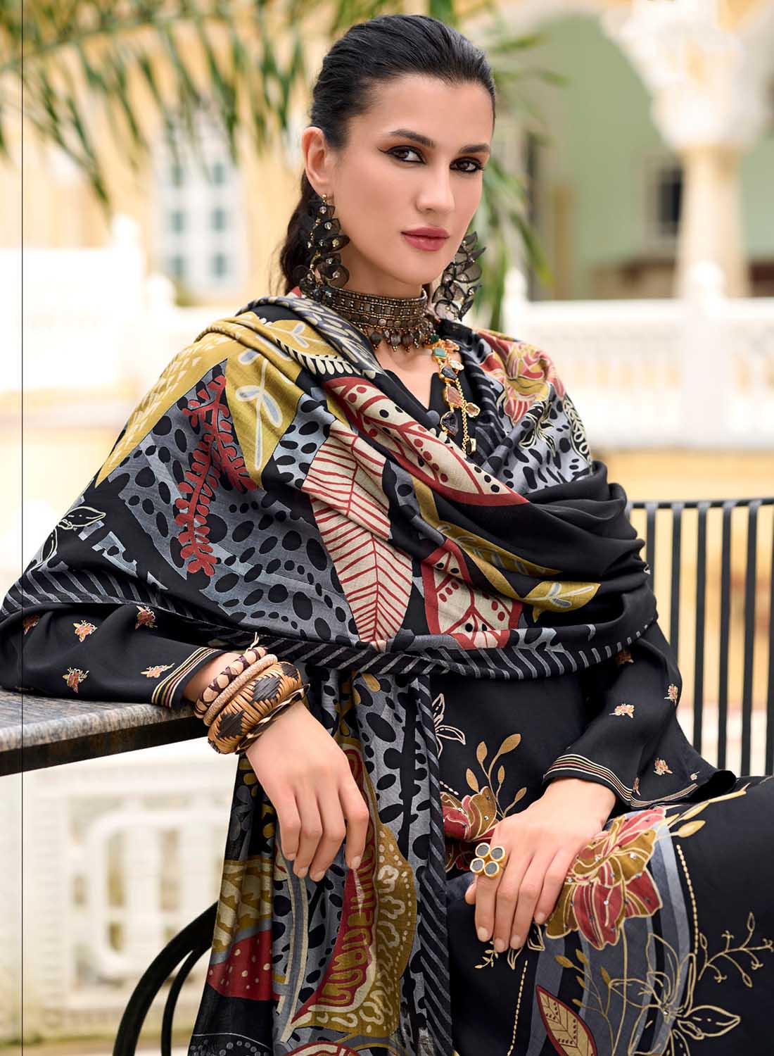 Party Wear Black Modal Silk Unstitched Salwar Suit Material for Women