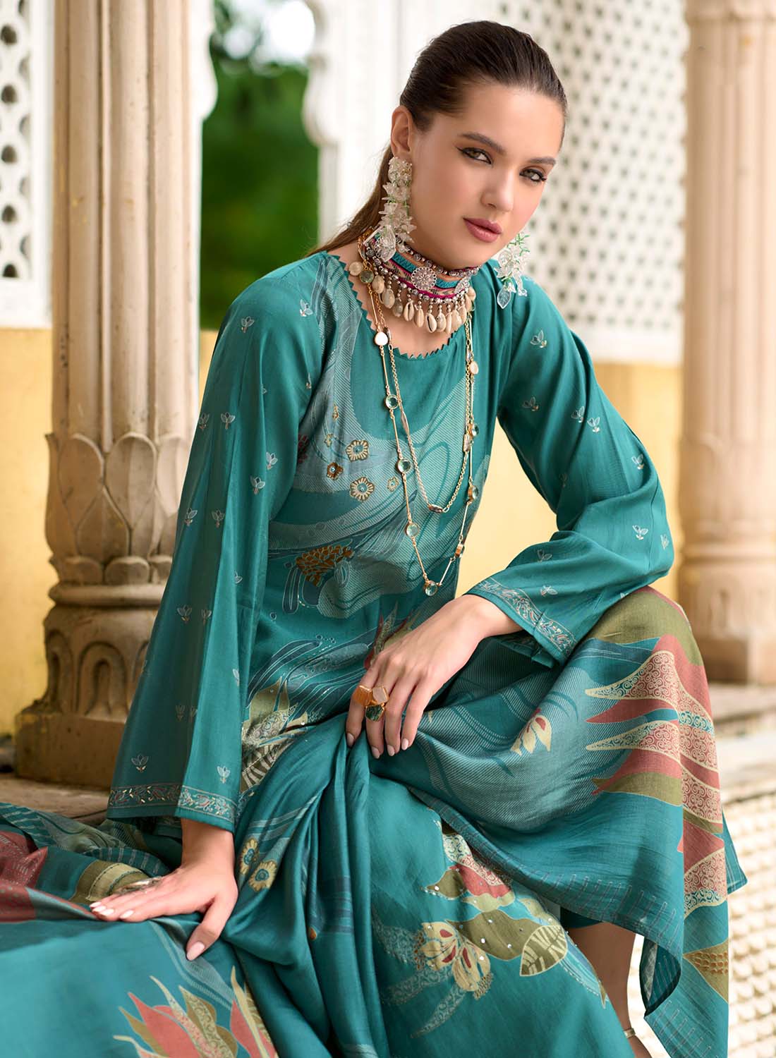 Party Wear Modal Silk Unstitched Salwar Suit Dress Material for Women