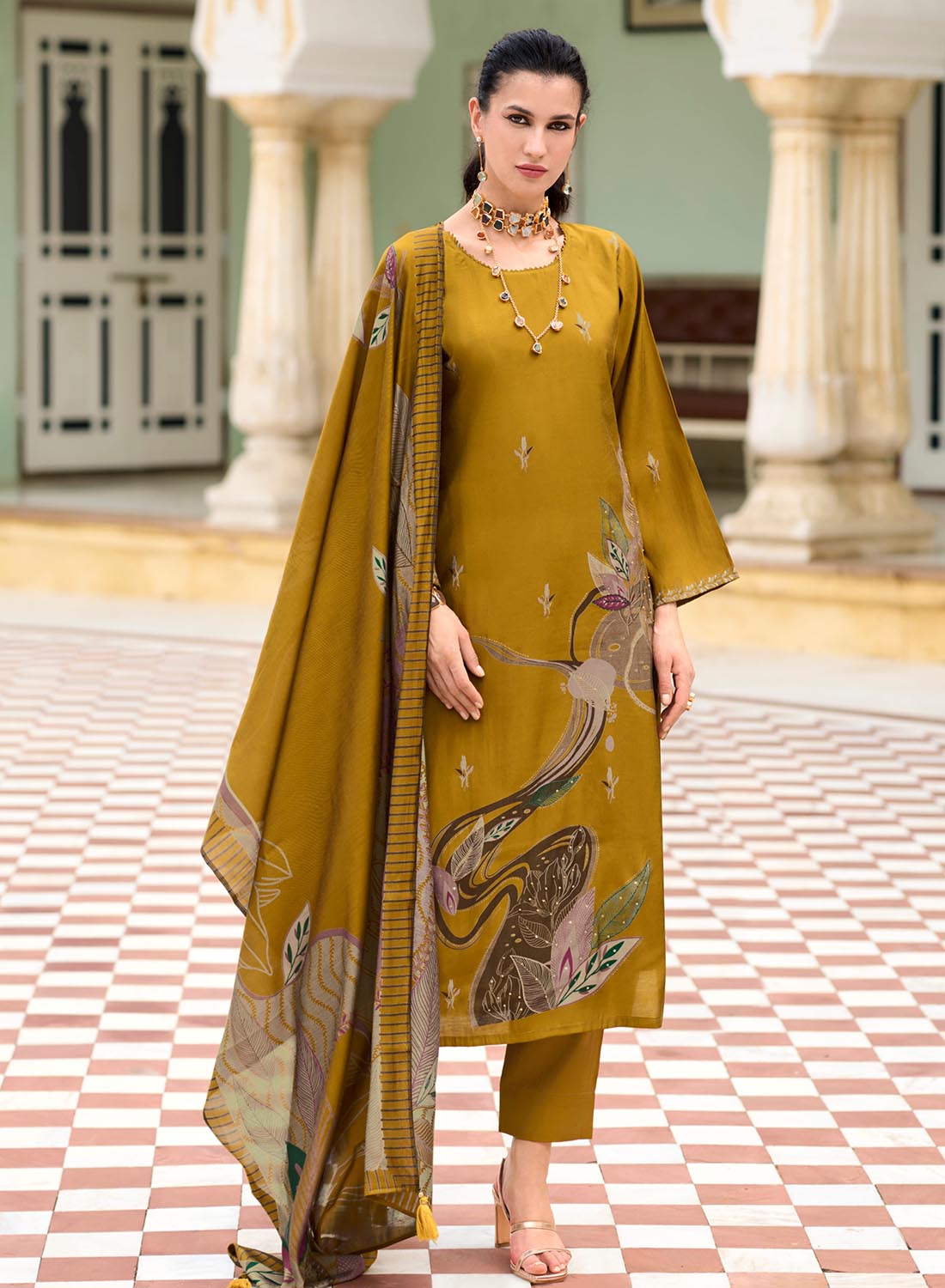 Party Wear Modal Silk Unstitched Salwar Suit Dress Material for Ladies