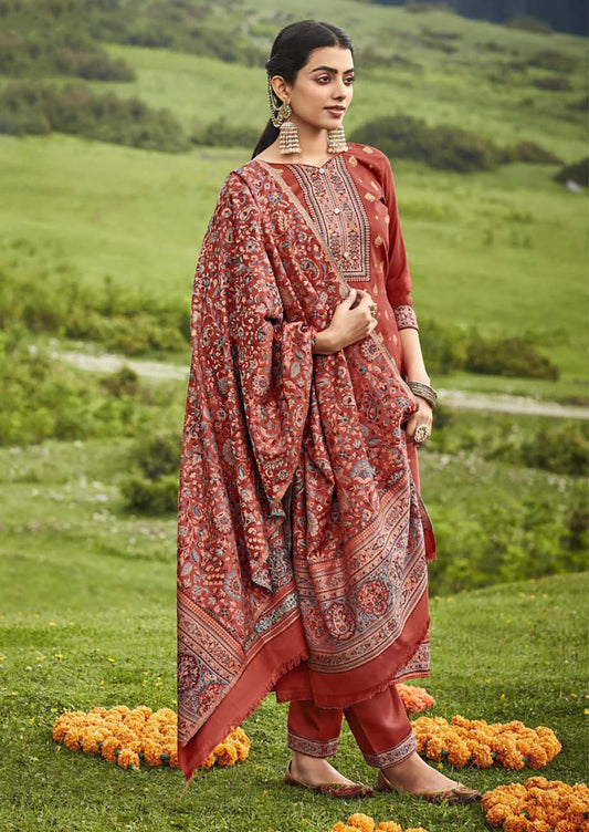 Belliza Pashmina Kaani Weaving Jacquard Winter Suits for Women Belliza