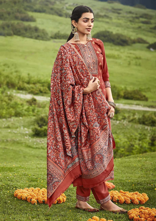 Belliza Pashmina Kaani Weaving Jacquard Winter Unstitched Suit for Women