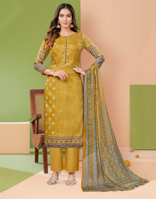 Alok Unstitched Yellow Cotton Salwar Suit Fabric Dress Material for Women Alok Suit