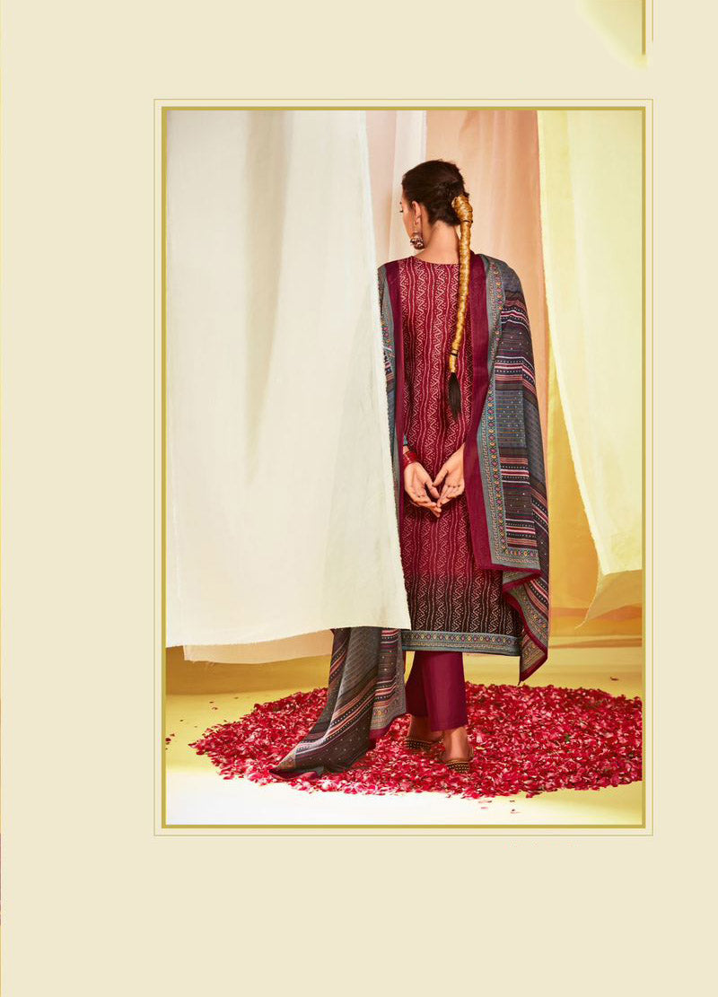 Mumtaz Arts Embroidered Cotton Satin Unstitched Suit Set Maroon Mumtaz Arts