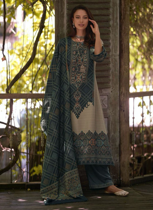 Kesar Pure Pashmina Unstitched Printed Winter Suit for Ladies