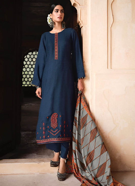Mumtaz Arts Blue Lawn Cotton Unstitched Suit Dress Material for Women